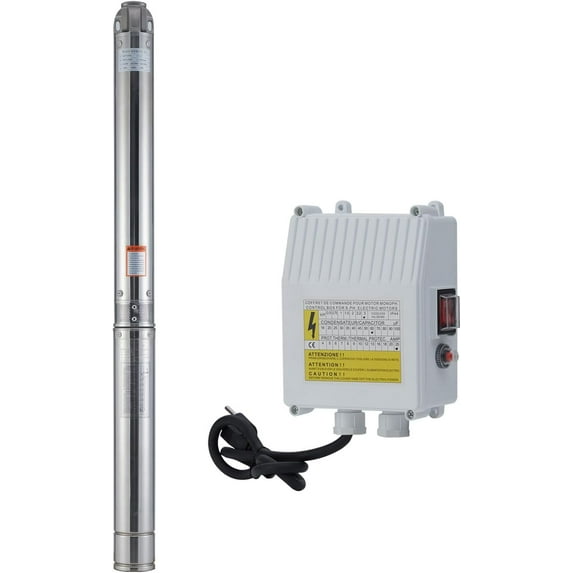 EastVita Submersible Pump Deep Well Pump - Stainless Steel 2HP, 220V, 33GPM Flow, 400ft Head, and 33ft Cord.