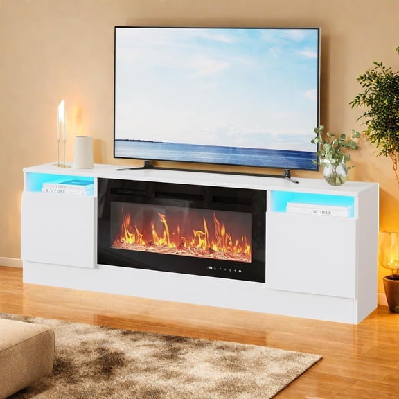EastVita TV Stand for Fireplace, Modern Entertainment Center with Storage Cabinet Fits 36'' Electric Fireplace