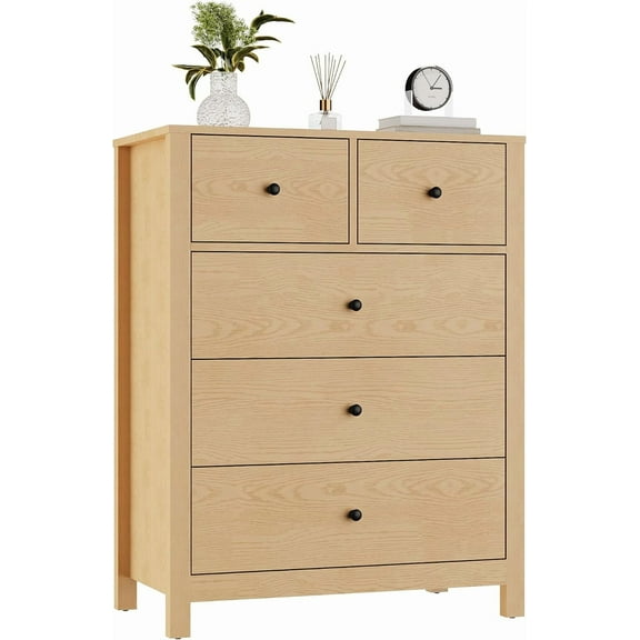 EastVita Tall 5-Drawer Bedroom Dresser with Deep Drawers & Metal Knobs, Modern Wooden Double Chest of Drawers for Storage