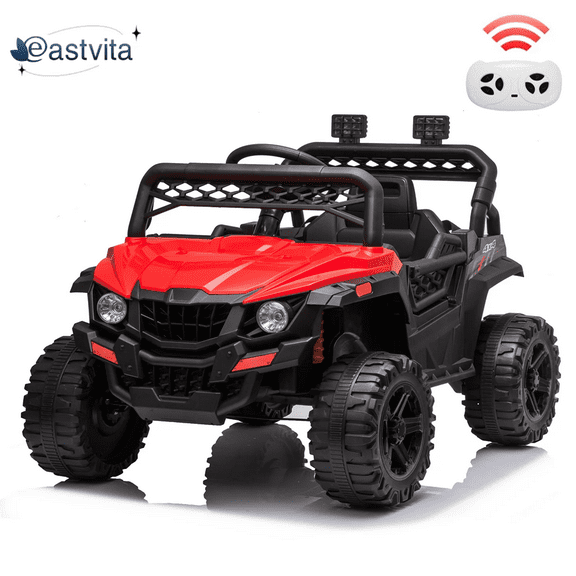 EastVita Toddler Electric Tram, 4-wheel Drive Ride on Car Truck Driving Remote Control Truck with lighting 2.4G Remote Control MP3 Radio