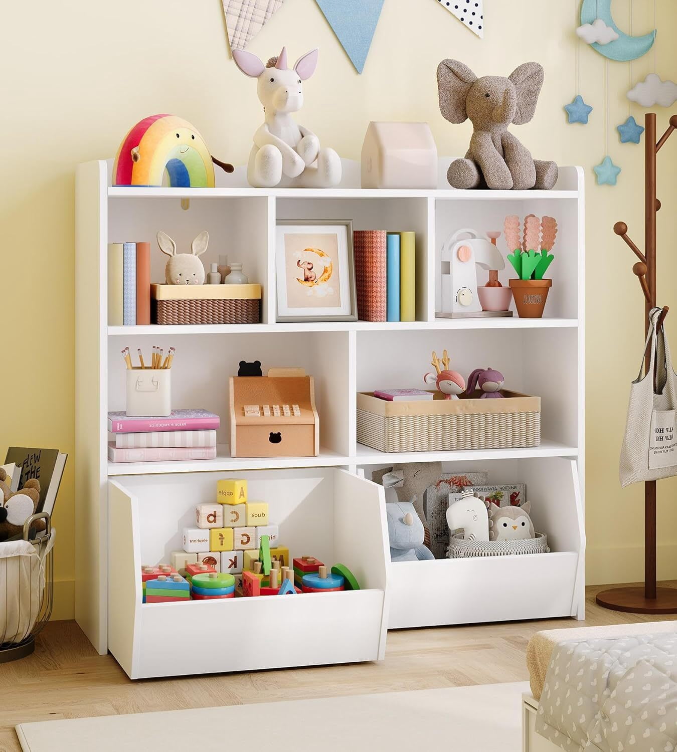 EastVita Toy Storage Organizer with Movable Drawers Bookshelf with ...