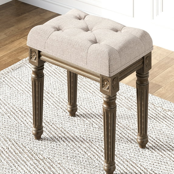 EastVita Vanity Stool,Vanity Chair for Makeup Room,Upholstered Vanity Stool Piano Bench with Rustic Wood Vanity Stool Chair