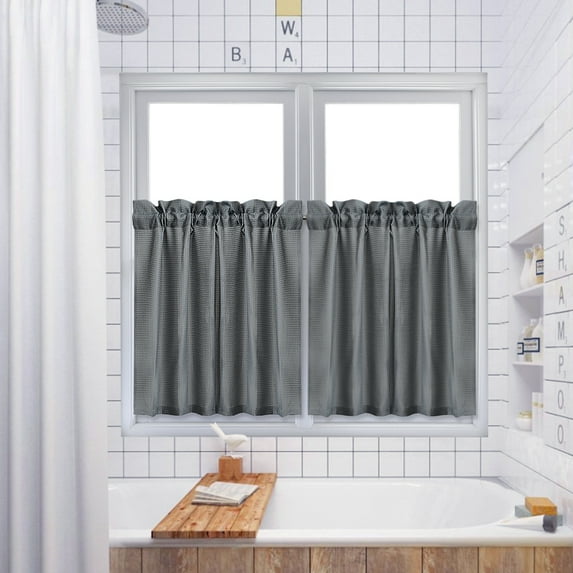 EastVita Waffle Kitchen Tier Curtains Short Length Water Repellent Rod Pocket Half Window Covering Curtain for Bathroom Bedroom (30*24inch/30*36inch, 1 Pair)