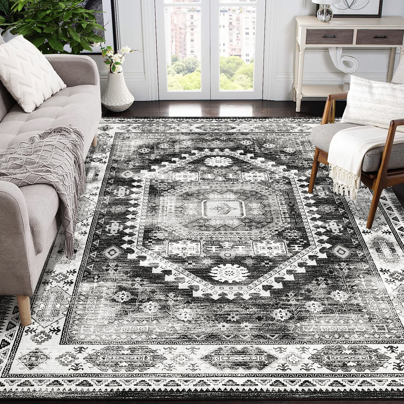EastVita Washable Rug Vintage Rug Tribal Entryway Rug Printed Doormat ...