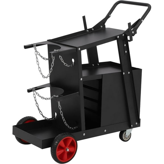 EastVita Welding Cart Heavy Duty - 2-Tier, 265Lbs Capacity, 360° Swivel Wheels,Tank Rack Storage Chains with Locker