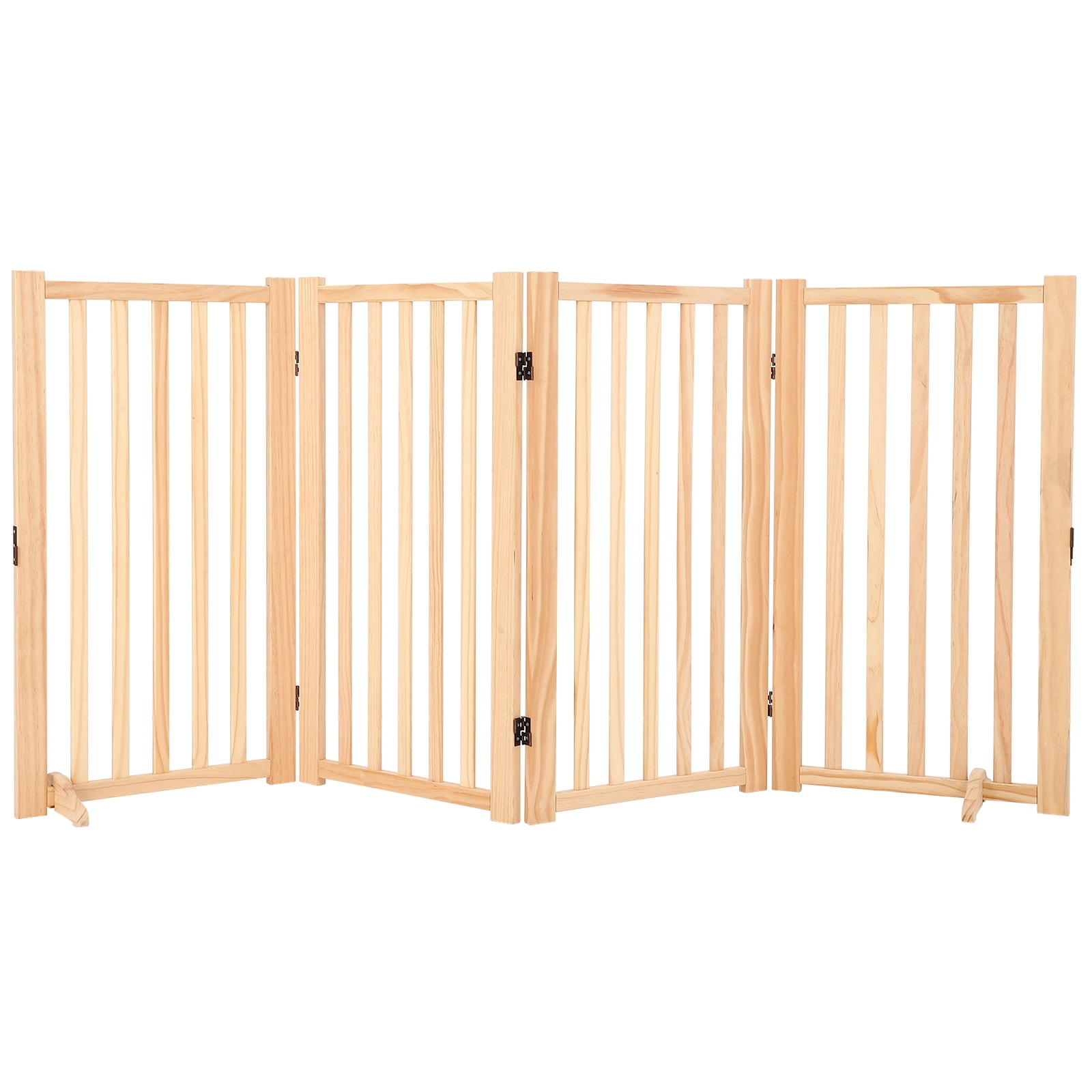 EastVita Wooden Freestanding Dog Gates for The House,Doorways,Stairs,Fodable Dog Gate Indoor,Step-Over Safety Pet Gate,Paint-Free,Solid Hardwood 24"H 80"W
