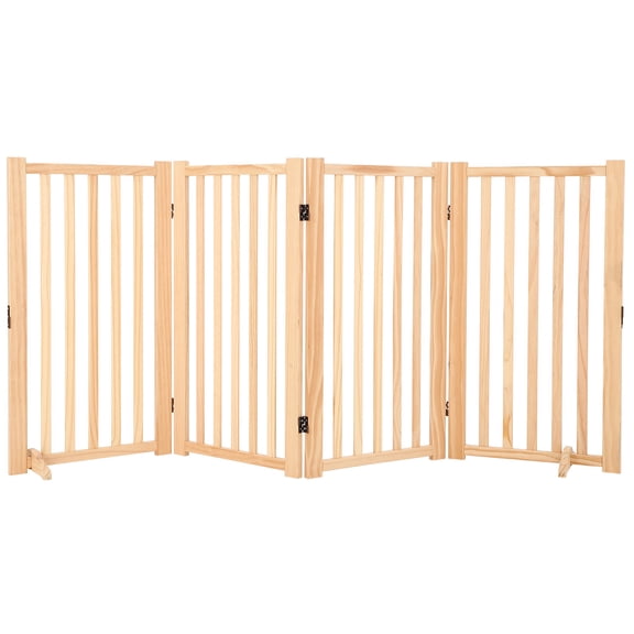 EastVita Wooden Freestanding Dog Gates for The House,Doorways,Stairs,Fodable Dog Gate Indoor,Step-Over Safety Pet Gate,Paint-Free,Solid Hardwood 24"H 80"W