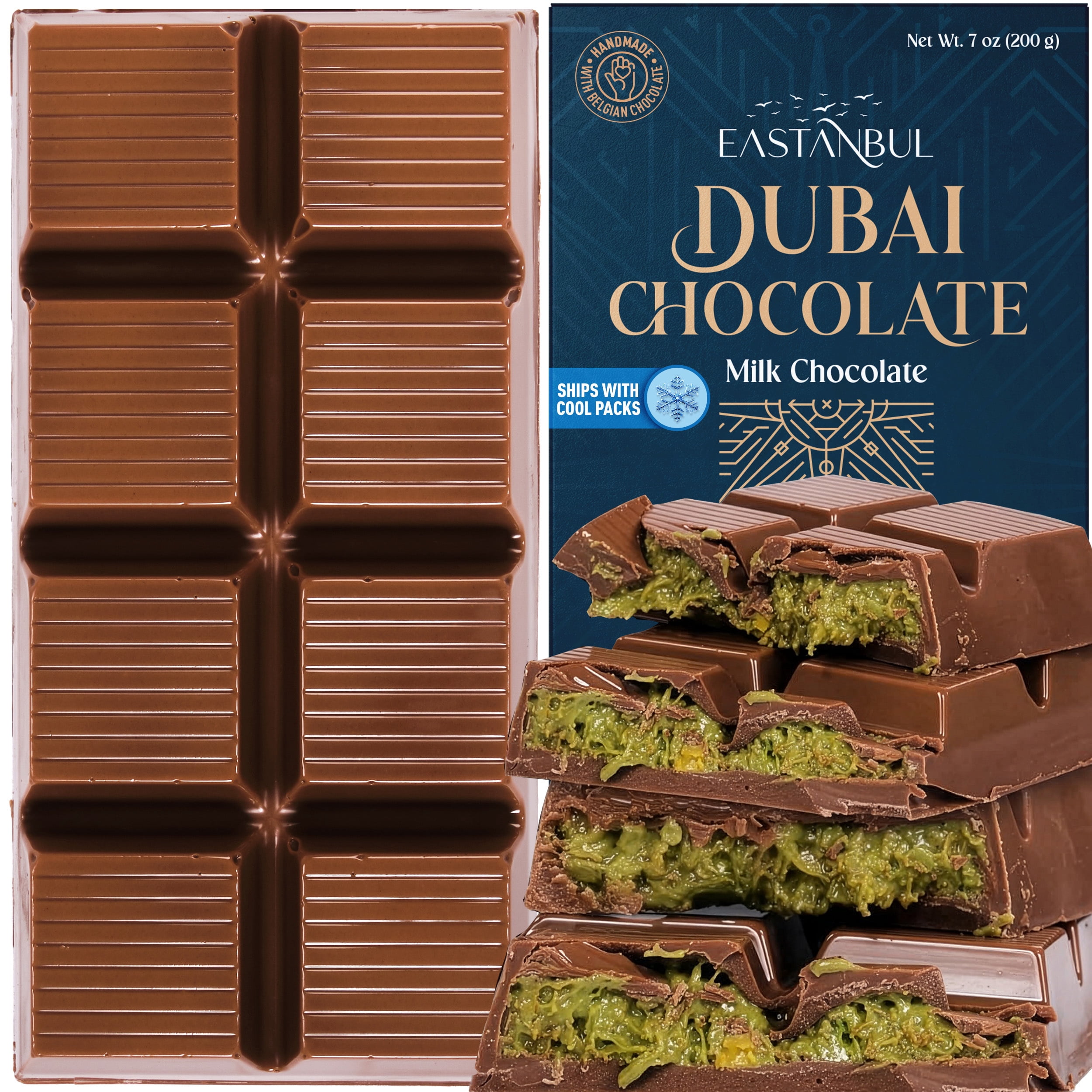 Eastanbul Dubai Chocolate Bar Pistachio, Kunafa, 7oz, Halal