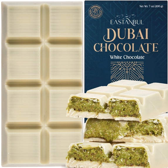 Eastanbul Dubai White Chocolate Bar Pistachio, Viral Candy, Knafeh, 7oz