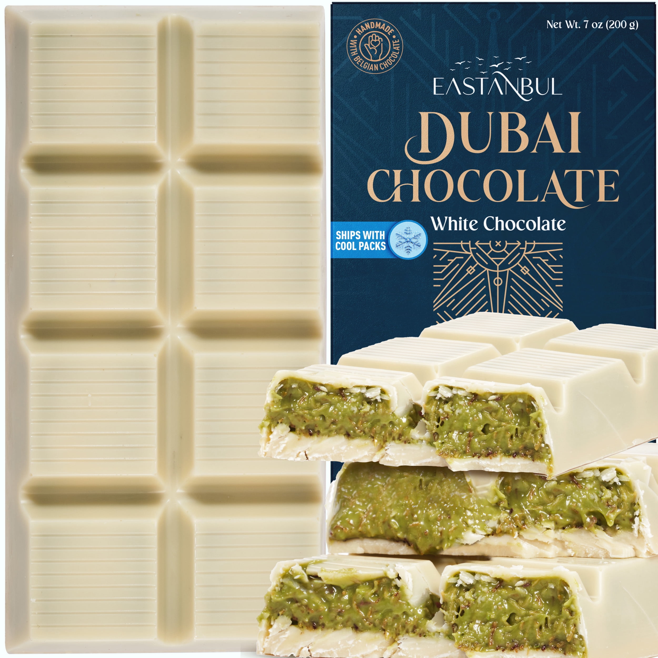 Eastanbul, White Chocolate Bar Pistachio, 7oz, Vegan Halal