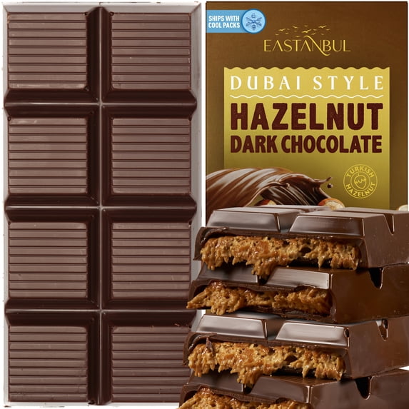 Eastanbul Premium Dubai Dark Chocolate Bar Hazelnut, Viral Candy, Knafeh, 7oz