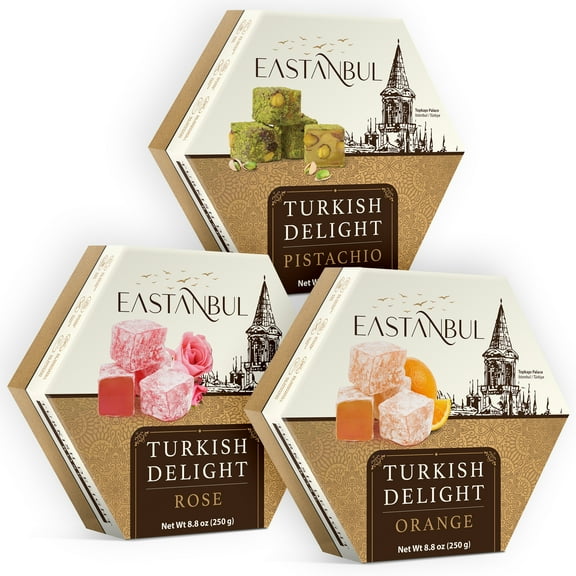 Eastanbul Turkish Delight, 3 Packs, Rose, Orange and Double Roasted Lokum