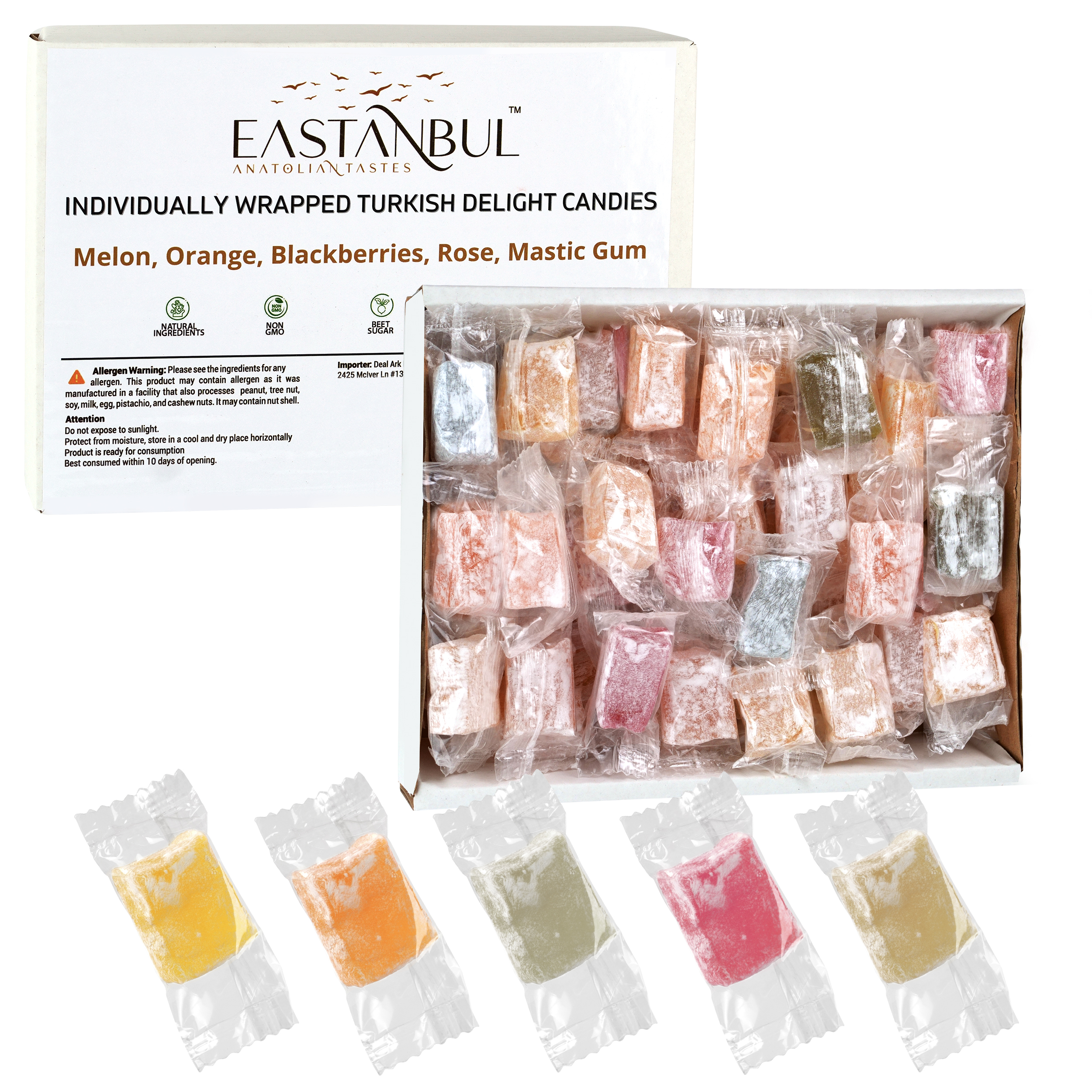Eastanbul Turkish Delight Candy, Individually Wrapped Candy with 5
