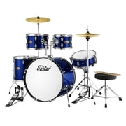 Eastar 22 5Pcs Adult Size Drum Set for Beginner Starter Complete Percussion Instrument with Throne, Pedal, Drumsticks, Metallic Blue