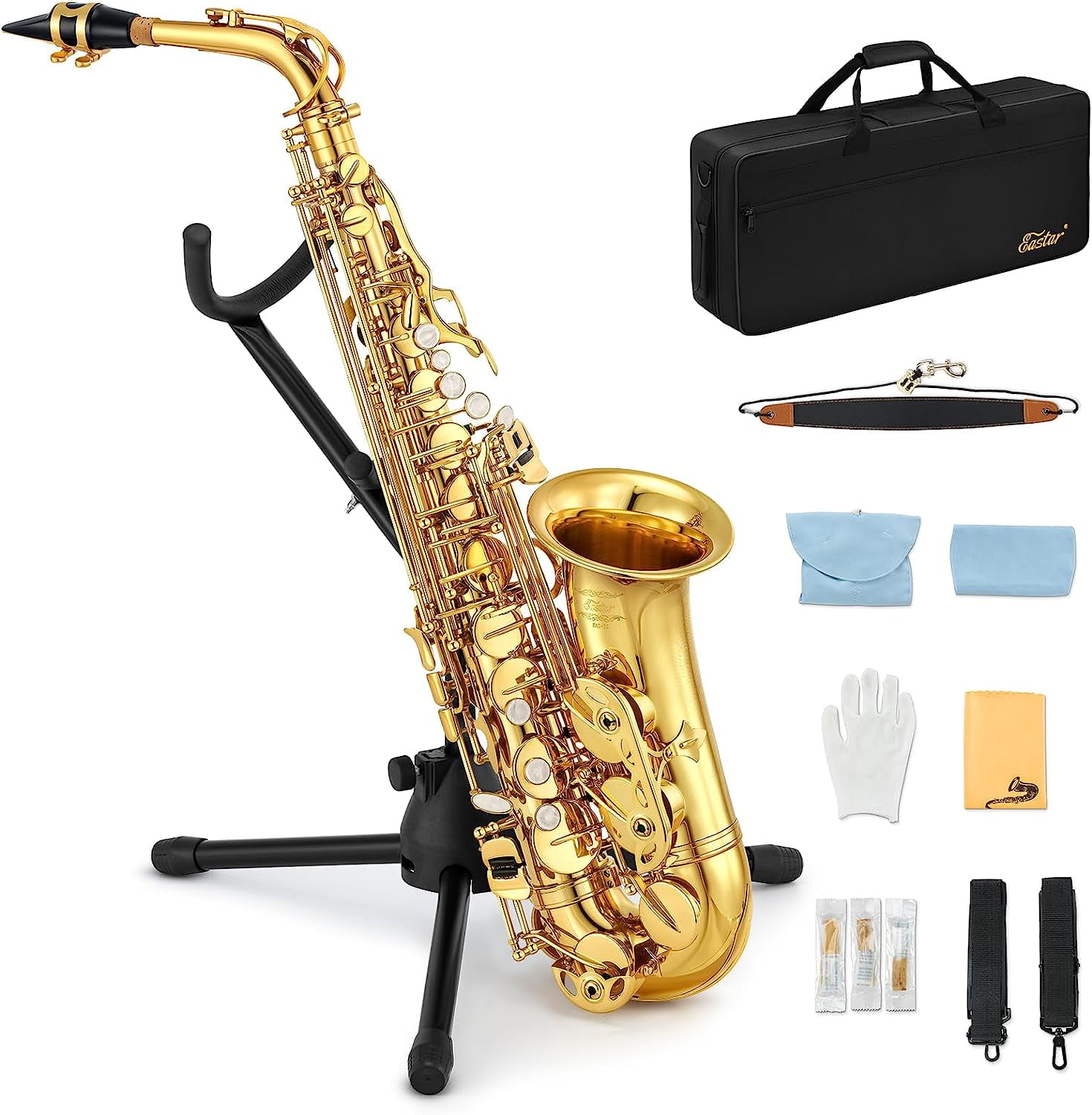 Eastar Tenor Saxophone Student Tenor Saxophone Bb Tenor Sax B Flat Gold  Lacquer Beginner Saxophone With Cleaning Cloth,Carrying  Case,Mouthpiece,Neck