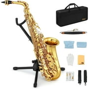 Eastar Alto Saxophone with Stand E Flat Gold Lacquer Student Beginner Sax Full Kit School Band Orchestra Instruments AS-II