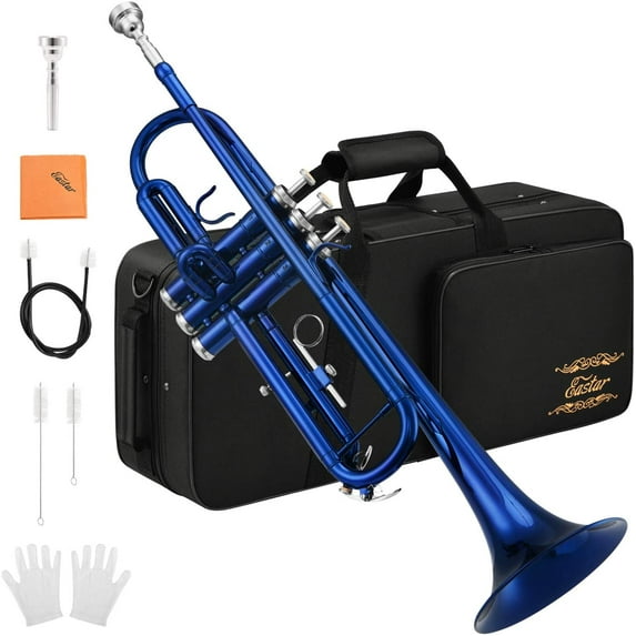 Eastar Bb Trumpet Standard Trumpet Set for Student Beginner Brass Bb Trumpet Blue ETR-380BU