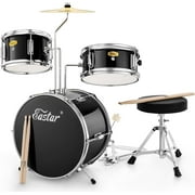 Eastar Beginners Drum Sets Colorful 14" Kids Drum Kit, Child Mini Percussion Instrument Toys, Drumming Stool Chair, Drumsticks, Mirror All Black