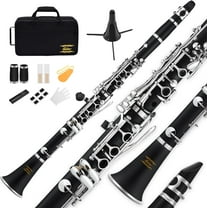Eastar Clarinet for Beginner Students B Flat 17 Keys Ebonite, with 2 Barrels, 3 Reeds, Stand, White Gloves, Hard Case