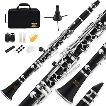 Eastar Clarinet for Beginner Students B Flat 17 Keys Ebonite, with 2 Barrels, 3 Reeds, Stand, White Gloves, Hard Case