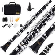 Eastar Clarinet for Beginner Students B Flat 17 Keys Ebonite, with 2 Barrels, 3 Reeds, Stand, Gloves, Hard Case