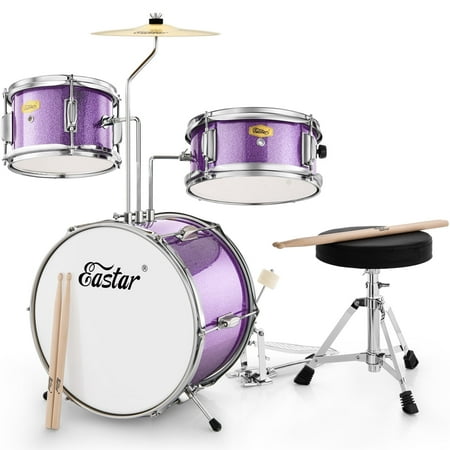 Eastar Drum Set 14" 3 Piece Starter Drums Kit ,Music Enlightenment Toys, Metallic Purple