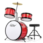 Eastar Drum Set for Kids 14 inch 3-Piece Drums Kit Child Beginners Jazz Musical Instrument, Throne, Cymbal, Pedal, Drumsticks, Red