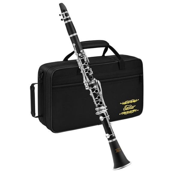 Pre-Owned Eastar ECL-300 B Flat Clarinet for Beginner, Ebonite Clarinet Nickel-plated with 2 Barrels, 3 Reeds, White Gloves, Hard Case, Cleaning Kt,