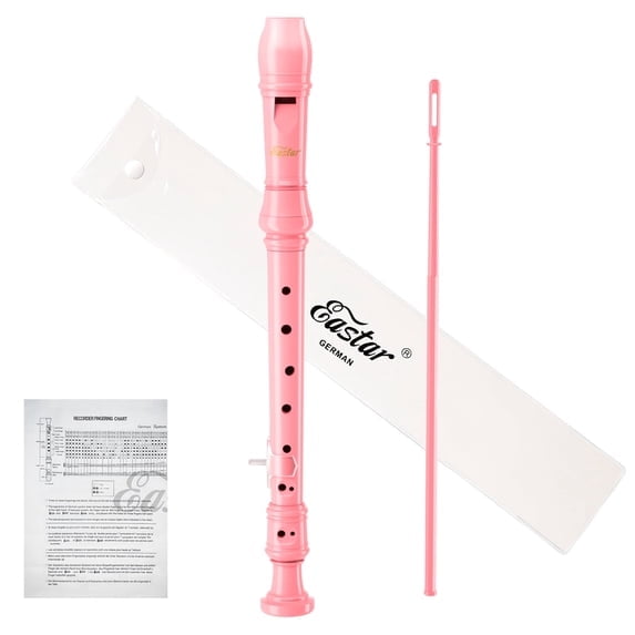 Eastar ERS-1GG German Fingering Soprano Recorder, Key of C 3-Piece 8-Hole Transparent Resin Recorder for Kids Beginners & Students, School Music Class, with Fingering Chart & Cleaning Rod (Pink)