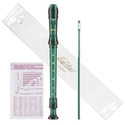 Eastar ERS-1GG German Fingering Soprano Recorder, Key of C 3-Piece 8-Hole Transparent Resin Recorder for Kids Beginners & Students, School Music Class, with Fingering Chart & Cleaning Rod Green