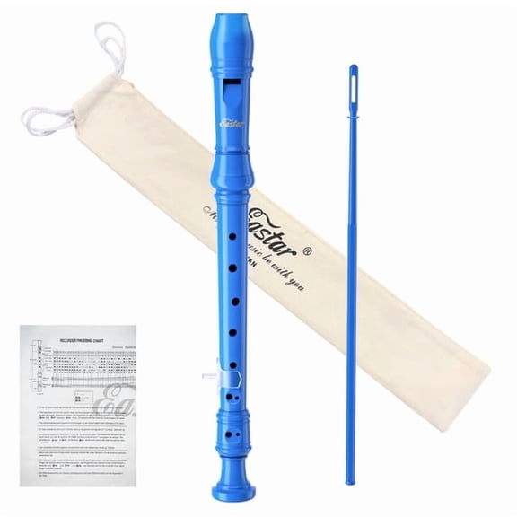 Eastar ERS-1GG German Fingering Soprano Recorder, Key of C 3-Piece 8-Hole Transparent Resin Recorder for Kids Beginners & Students, School Music Class, with Fingering Chart & Cleaning Rod (Blue)