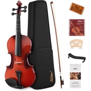 Extra Save More Eastar Kids & Adults 4/4 Violin Fiddle Set For Beginners with Hard Case, Rosin, Shoulder Rest, Bow, and Extra Strings (Imprinted Finger Guide on Fingerboard)