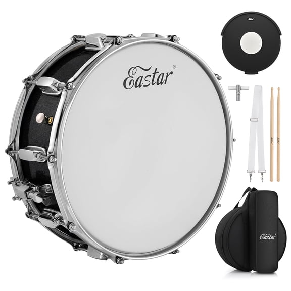Eastar Student Beginner Snare Drum Set 14X5.5 Inch Marching Snare Drums Kit with Gig Bag, Drumsticks, Mute Pad, Drum Keys, Black