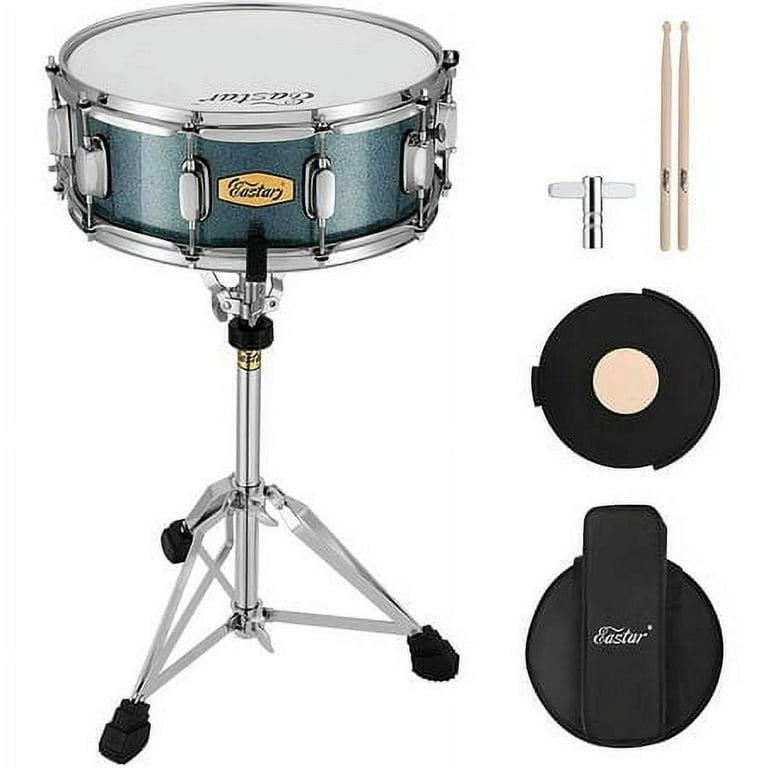Eastar Snare Drum Set with Mute Practice Pad Student Beginner Kit, Stand,  Sticks, Starry Blue