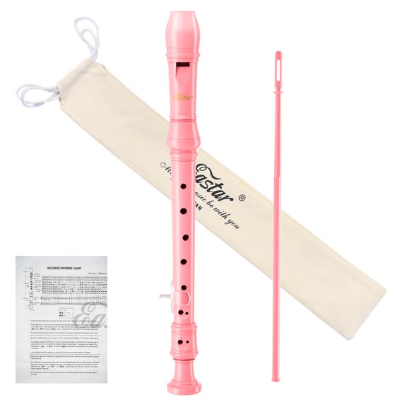 Eastar Soprano Recorder German Style Key of C with Thumb Rest Fingering Chart Cleaning Rod Cotton Bag Pink ERS-21GP ABS