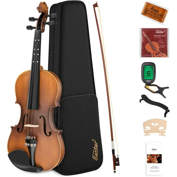 Eastar Student Beginners Acoustic Violin Adults 4/4 Full-Size Violin Set Matte Fiddle for School Band Imprinted Guide on Fingerboard EVA-3