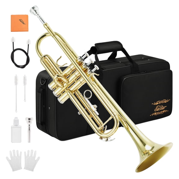 Eastar Trumpet Set for Students Beginner Bb Standard Brass Instrument School Band Gold, with Case