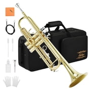 Eastar Trumpet Set for Students Beginner Bb Standard Brass Instrument School Band Gold, with Case