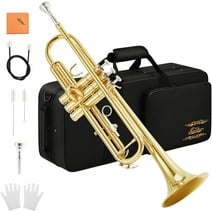 Eastar Trumpet Set for Students Beginner Bb Standard Brass Instrument School Band Gold, with Case