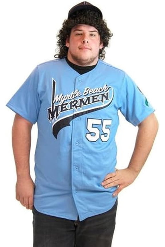 Kenny Powers Myrtle Beach Mermen Logo Carolina Baseball Cap Hat and Jersey Costume Set (Adult Medium)