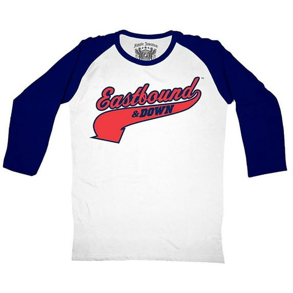 Eastbound & Down Logo Kenny Powers 55 Jersey White and Navy Baseball Raglan T-Shirt