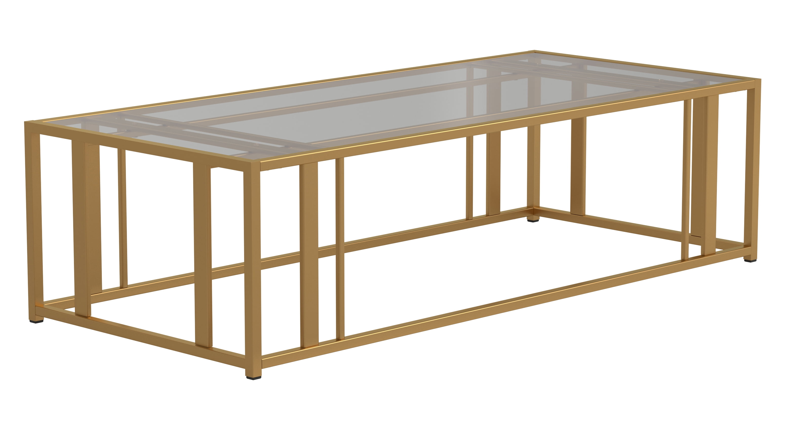 Adri Rectangular Gold Metal and Glass Coffee Table