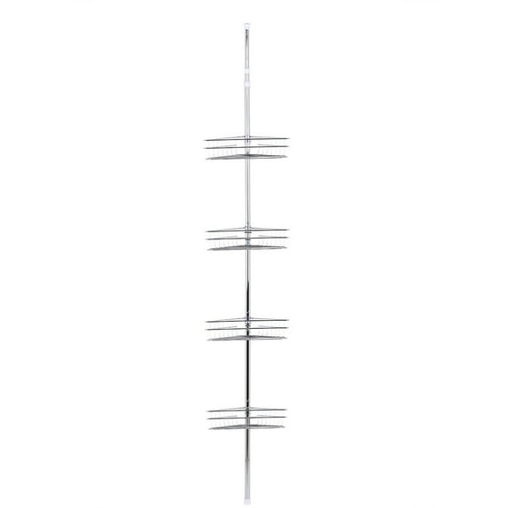 Eastbuy Adjustable 4-Tier Bathroom Shower Corner Shelf with Tension Pole and Chrome Steel Baskets