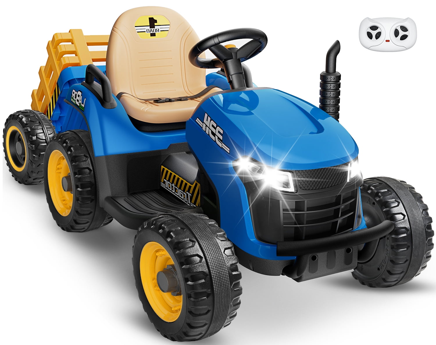 Walmart discounts of Eastdoll 24V Ride-on Tractor with EVA Tires, Tiltable & Detachable Trailer, up to 4.3Mph Truck with Parental Remote, Music Player & LED Light