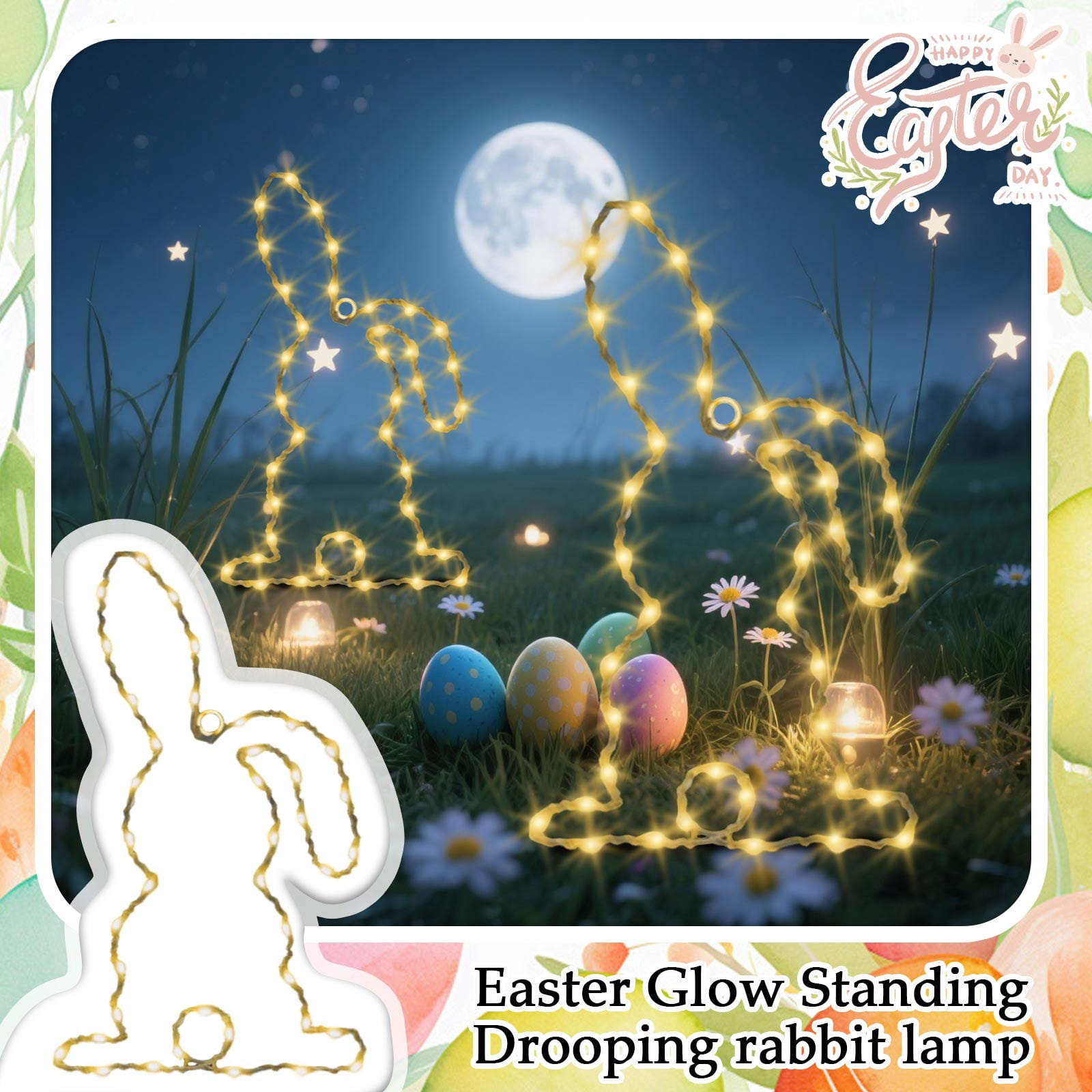 Easter 12.6in LED Easter Bunny Light Decorations Waterproof Timer ...
