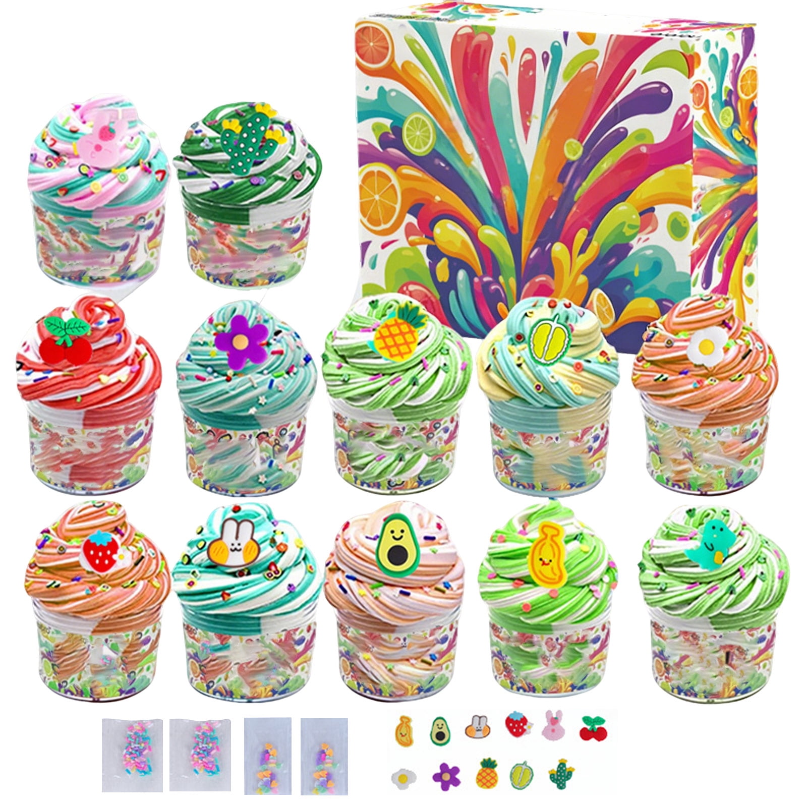 Easter 12-Color Butter Slime Set with Cute Cupcake Designs - Dense Smooth Texture with Unique Butter Feel, Includes Decorative Charms - for Kids, Easter Basket Stuffers, Party Favors, Sensory Play