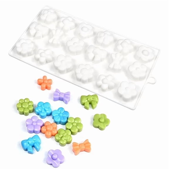 Easter 18-Cavity Silicone Mold for Chocolates Gummies Soaps - Bow and Flower Design, Food-Grade Non-Stick Baking Mold for DIY Treats