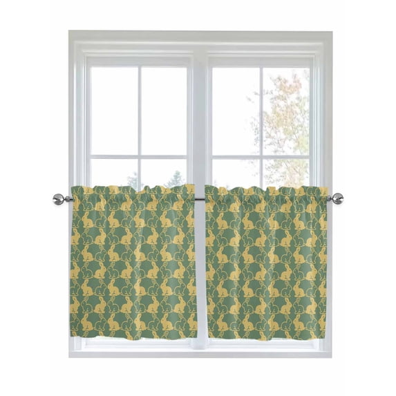 Easter 2 Panel Kitchen Curtains for Small Windows, Cute Cartoon Rabbits Bunny Animal Yellow Green Bathroom Tier Curtain, Short Window Treatment for Bedroom/Living Room 55"x36"