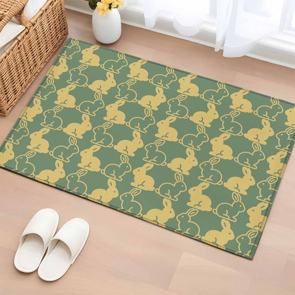 Easter 2'x3' Washable Rug, Cute Cartoon Rabbits Bunny Animal Yellow Green Non-Slip Soft Doormat Area Rugs for Entrance Bathroom Bedsides, StainResistant Carpet for Kitchen Bedroom, Entryway Floor Mat