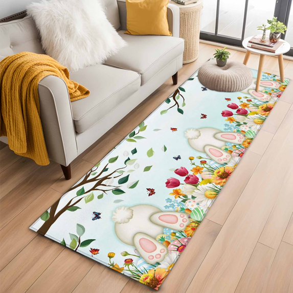Easter 2'x6' Runner Rugs for Hallway Kitchen Bedside Non Slip Washable, Spring Watercolor Eggs Country Tulip Flower Plant Entryway Rug Runners with Rubber Backing, Long Carpet Runner for Laundry Room